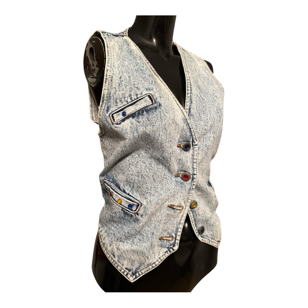Vintage 90s acid washed colored button and colored studs denim vest Size Small